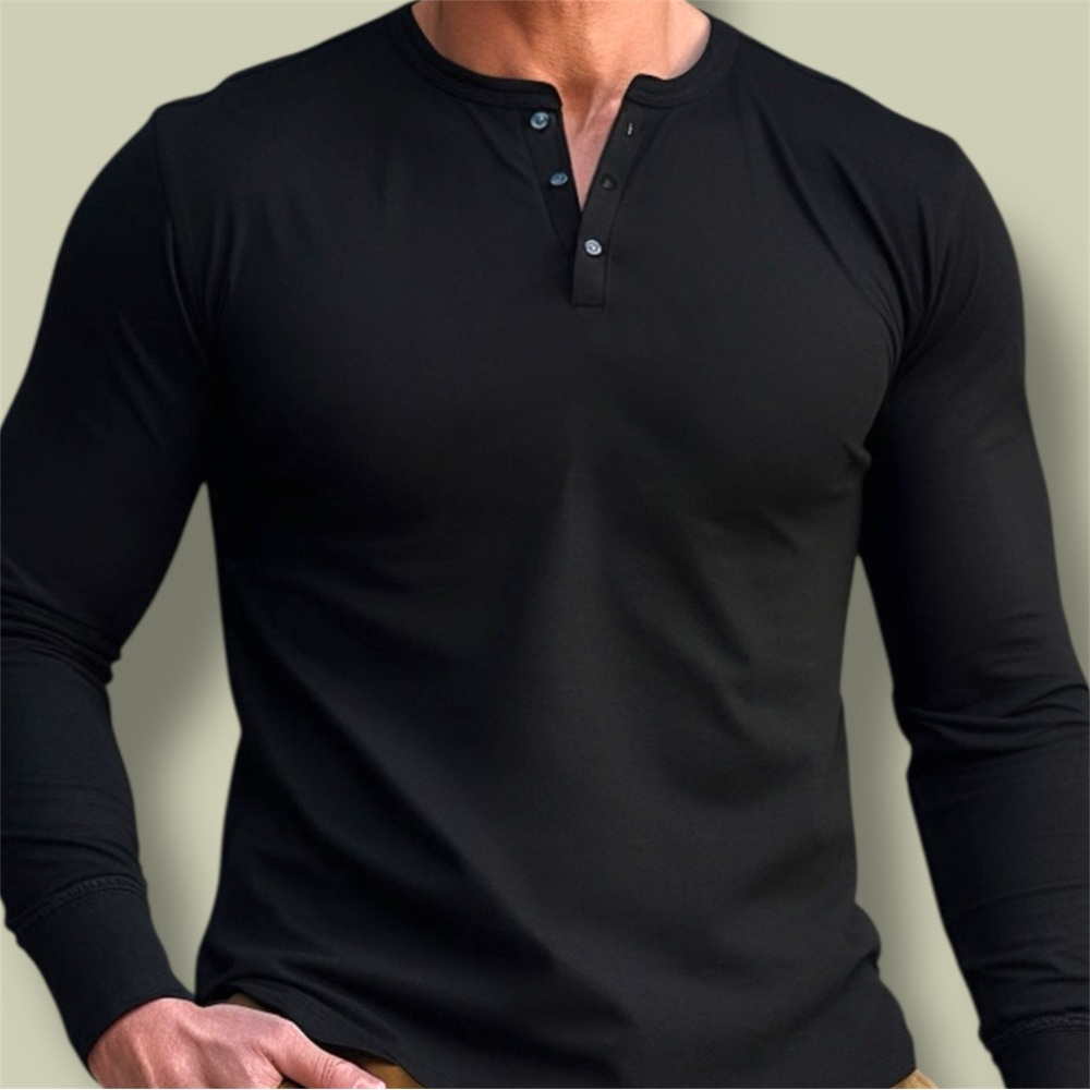 FIVEFOUR Men's Black Henley Shirt